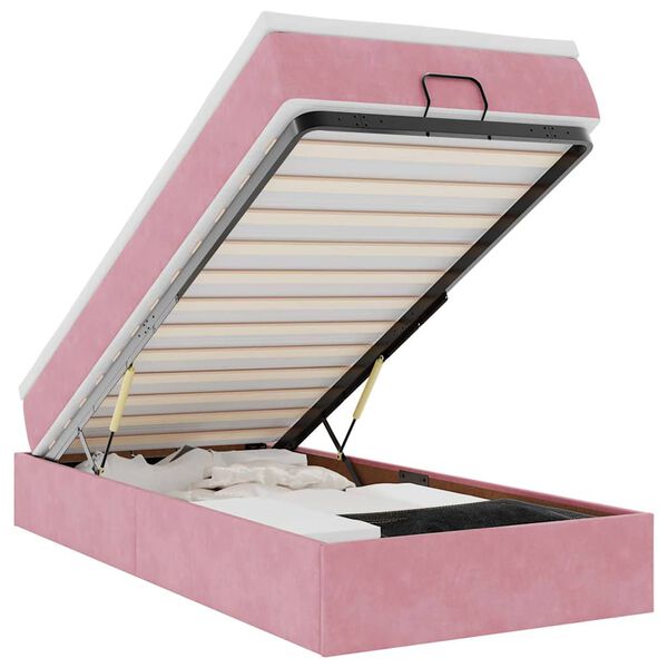 vidaXL Osmanų lovos rėmas su čiužiniu, rožinis, 90x190cm, aksomas