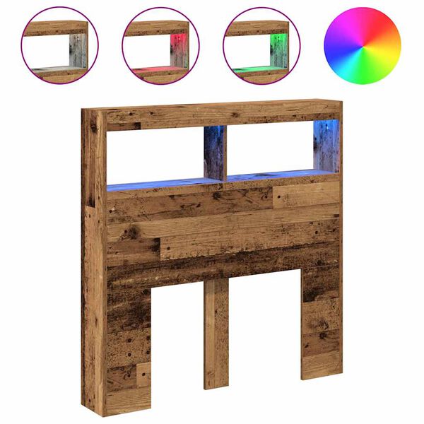 vidaXL Galvūgalis-spintelė su LED, sendintos medienos, 100x17x102 cm