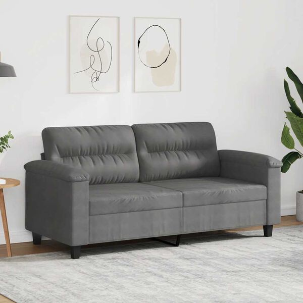 vidaXL Dvivietė sofa, tamsiai pilka, 140cm, mikropluo&scaron;to audinys