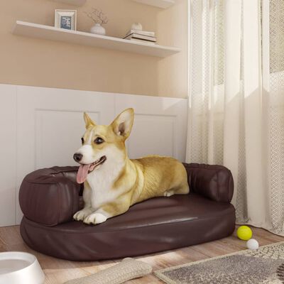 vidaXL Ergonomiška lova šunims, rudos spalvos, 60x42cm, dirbtinė oda