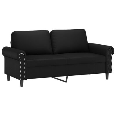 vidaXL Dvivietė sofa su pagalvėmis, juoda, 140cm, dirbtinė oda