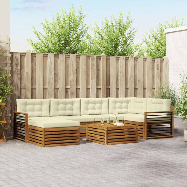 vidaXL Lauko sofos komplektas su pagalve 7 pcs Natūralus ir grietinėlė