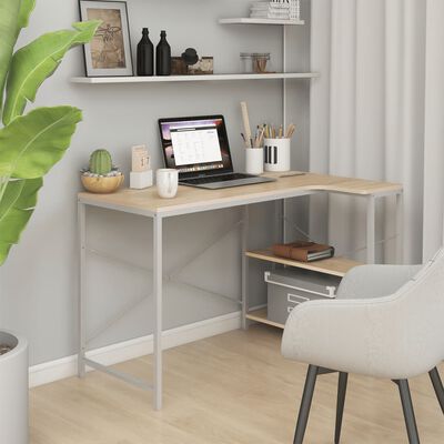 vidaXL Kompiuterio stalas, baltas ir ąžuolo, 110x72x70cm, mediena