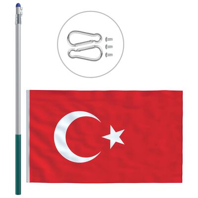 vidaXL Turkijos vėliava su stiebu, aliuminis, 6m