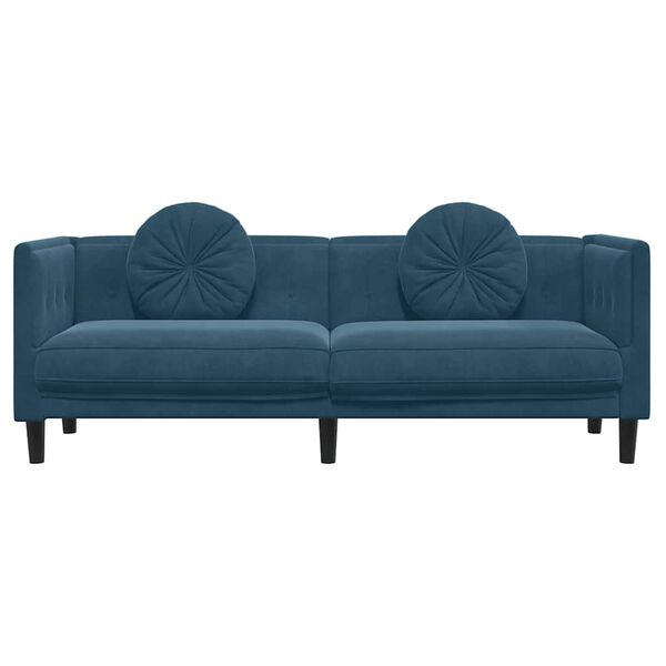 vidaXL Trivietė sofa su pagalvėlėmis, mėlynos spalvos, aksomas