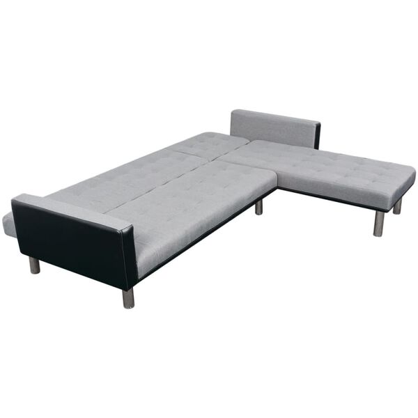 vidaXL L formos sofa-lova, audinys, juoda ir pilka