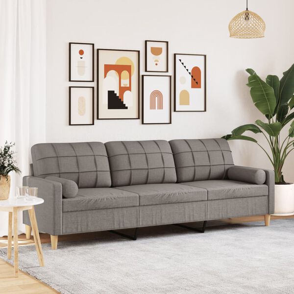 vidaXL Trivietė sofa su pagalvėlėmis, taupe spalvos, 210cm, audinys