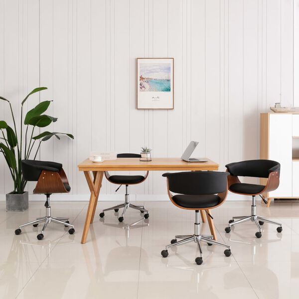 vidaXL Valgomojo kėdės, 4vnt., juodos, dirbtinė oda, pasukamos