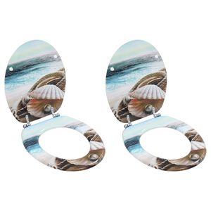 vidaXL Klozeto sėdynės su dangčiu, 2vnt., MDF, kriauklių dizainas