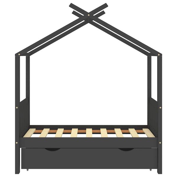 vidaXL Vaiki&scaron;kos lovos rėmas su stalčiumi, pilkas, 70x140cm, pu&scaron;is