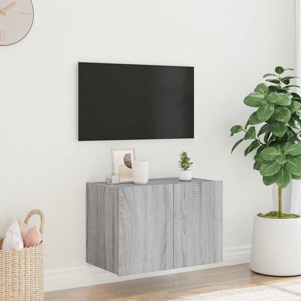 vidaXL Sieninė TV spintelė su LED lemputėmis, pilka ąžuolo, 60x35x41cm