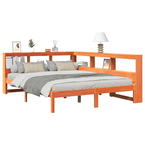 vidaXL Lova su knygų spinta be čiužinio, ruda, 140x200cm, pušis