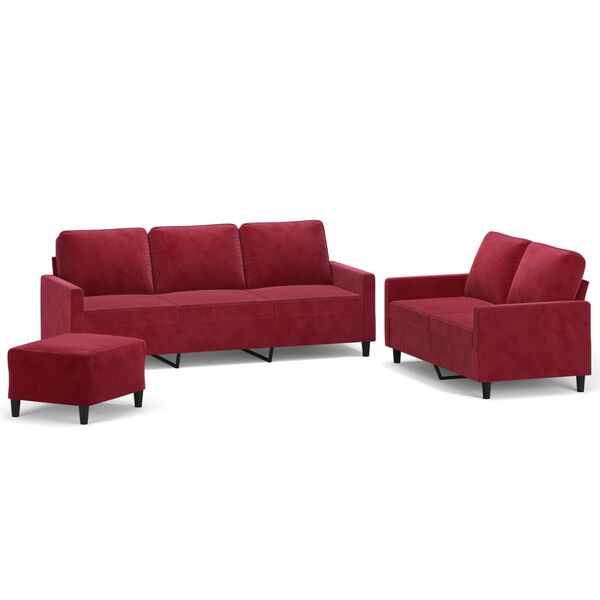 vidaXL Sofos komplektas su pagalvėlėmis, 3 dalių, vyno, aksomas