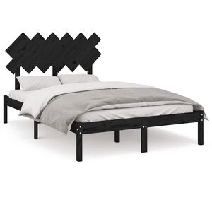 vidaXL Lovos rėmas, juodas, 135x190cm, medienos masyvas, dvivietis