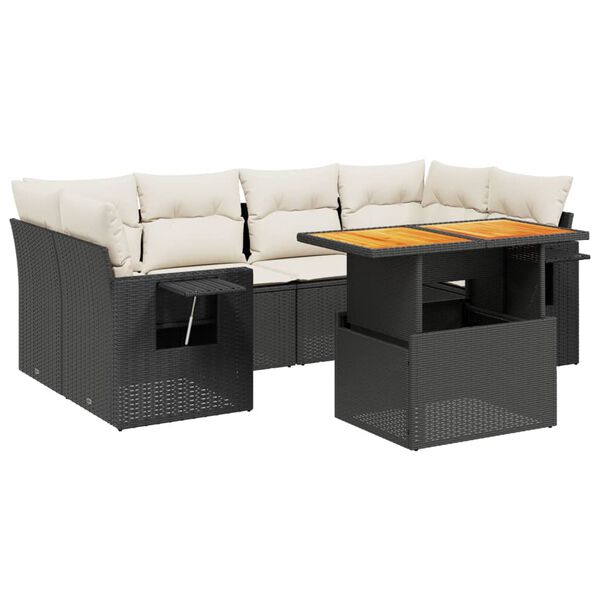 vidaXL Sofos komplektas su pagalvėlėmis, 7 dalių, juodas, poliratanas