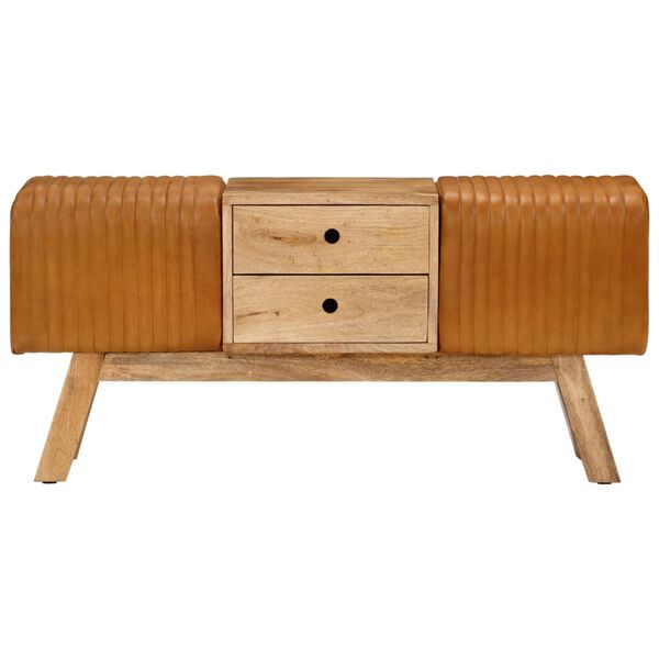 vidaXL Suoliukas, rudas, 107cm, tikra ožkos oda ir mango masyvas