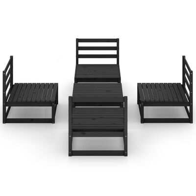 vidaXL Sodo poilsio baldų komplektas, 5 dalių, juodas, pušies masyvas