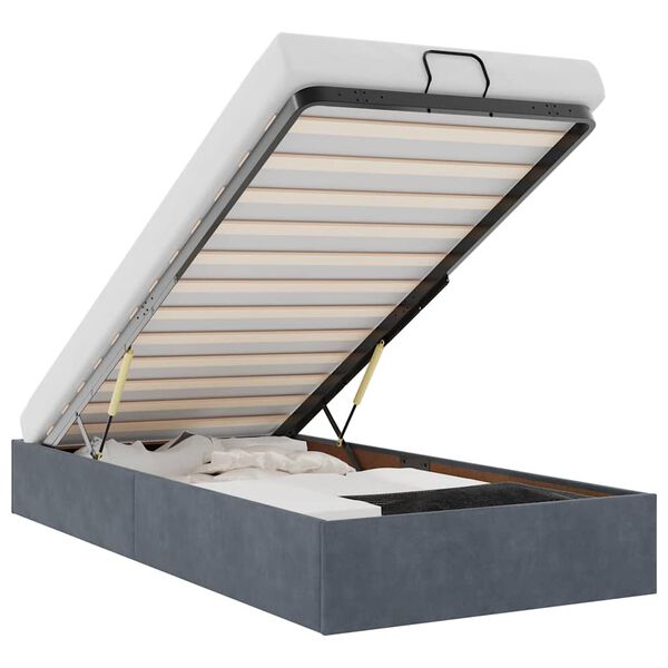 vidaXL Osmanų lovos rėmas be čiužinio, pilkas, 90x200 cm, aksomas