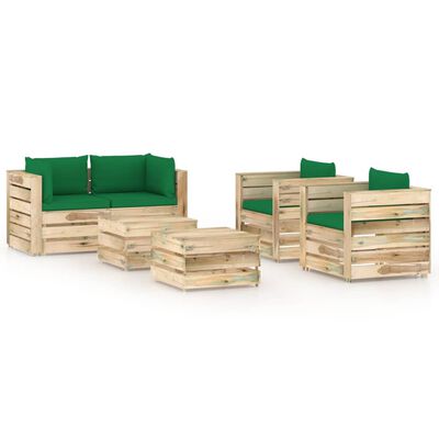 vidaXL Sodo komplektas su pagalvėlėmis, žalias, 6 d., impregnuota med.