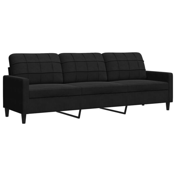 vidaXL Trivietė sofa, juodos spalvos, 210cm, aksomas