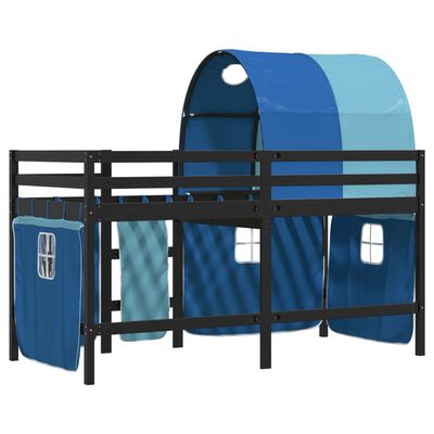 vidaXL Aukšta vaikiška lova su tuneliu, mėlyna, 90x190cm, pušis