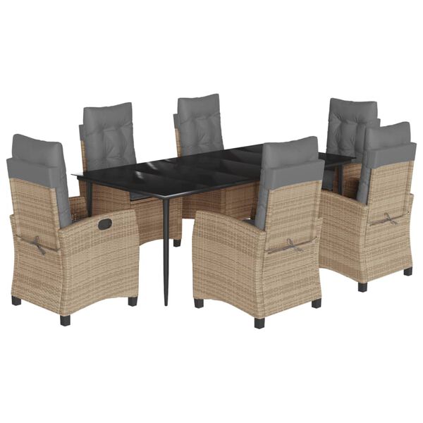 vidaXL Sodo komplektas su pagalvėlėmis, 7 dalių, smėlio, poliratanas