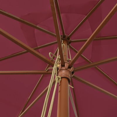 vidaXL Sodo skėtis su mediniu stulpu, tamsiai raudonas, 300x300x273cm