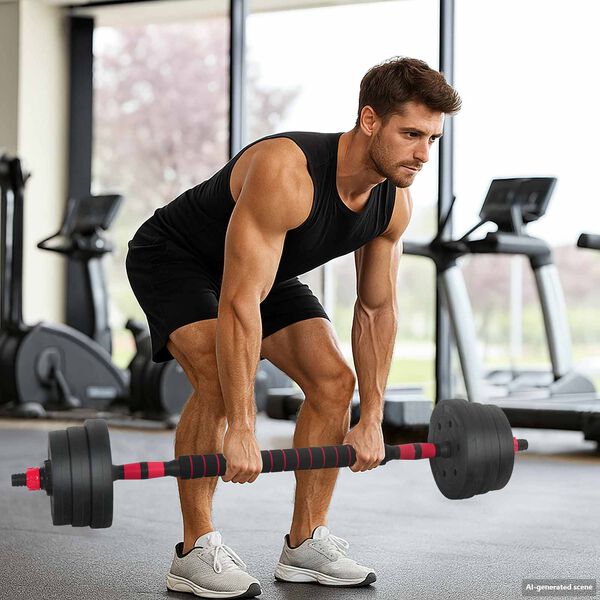 vidaXL 4-in-1 hantelių rinkinys Juoda ir raudona 121 x 19,5 x 19,5 cm