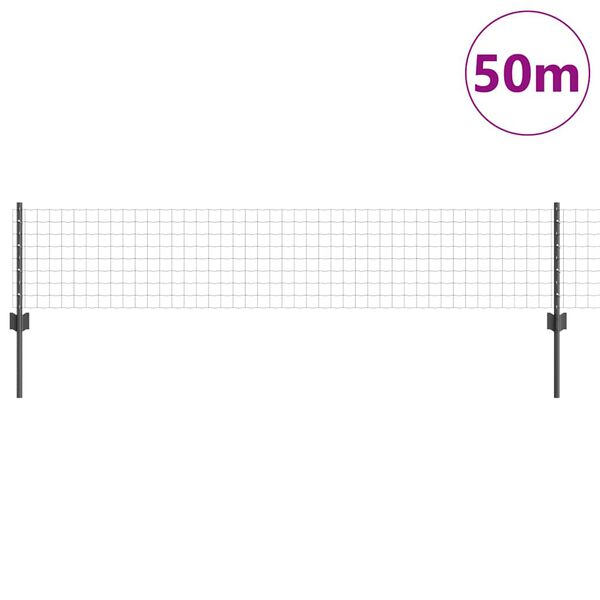 vidaXL Tvora su stulpais Pilka 0,4 x 50 m Plienas ir PVC