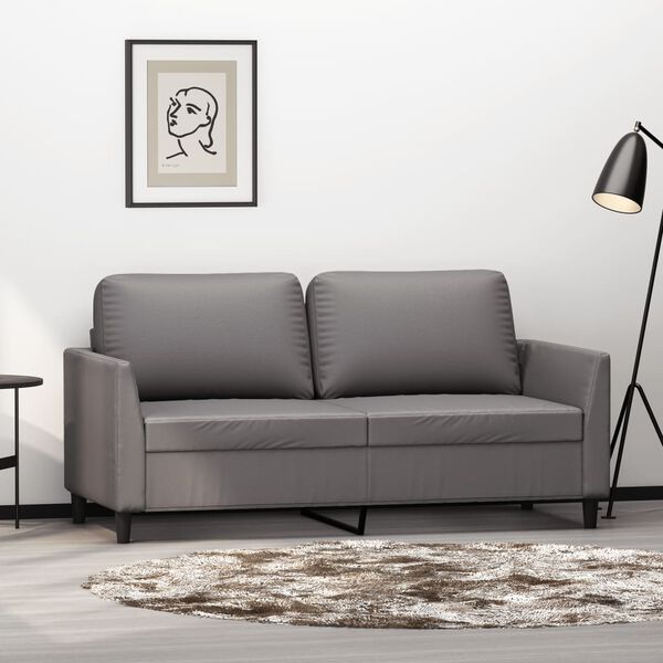 vidaXL Dvivietė sofa, pilkos spalvos, 140cm, dirbtinė oda