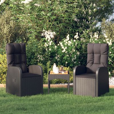 vidaXL Atlošiamos sodo kėdės su pagalvėlėmis, 2vnt., juodos, ratanas