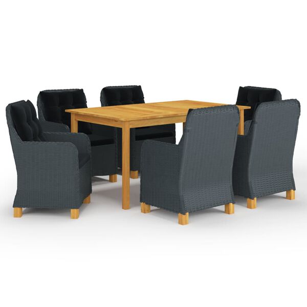 vidaXL Sodo valgomojo komplektas, 7 dalių, tamsiai pilkas