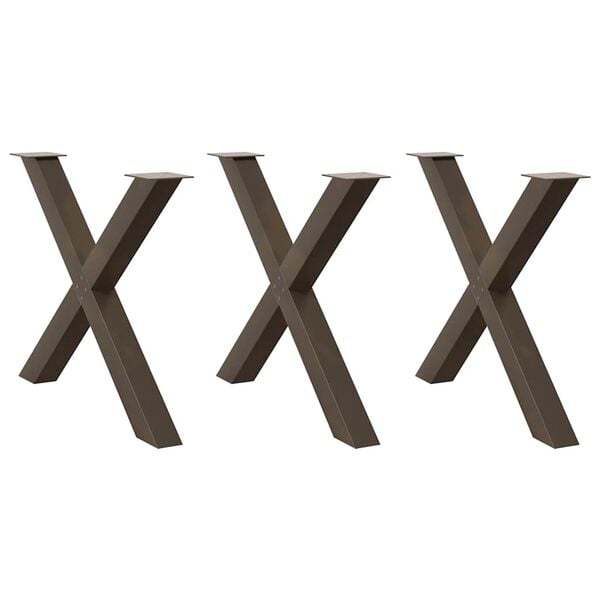 vidaXL Valgomojo stalo kojos, X formos, 3 vnt., natūralus plienas, 90x(72-73) cm, plienas