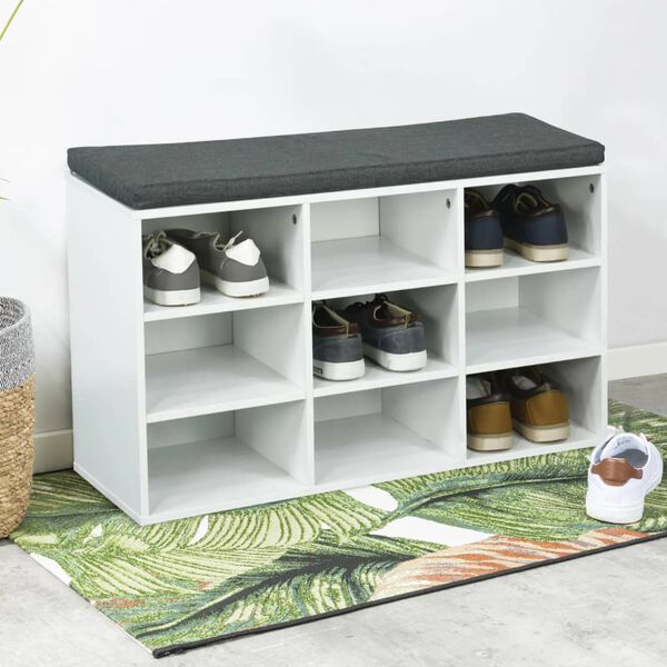 HI Batų lentyna su pagalvėle, baltos spalvos, 84,5x29x48cm