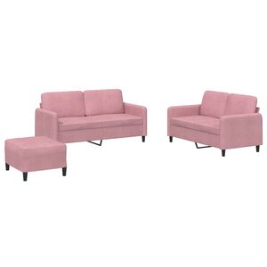 vidaXL Sofos komplektas, 3 dalių, rožinės spalvos, aksomas
