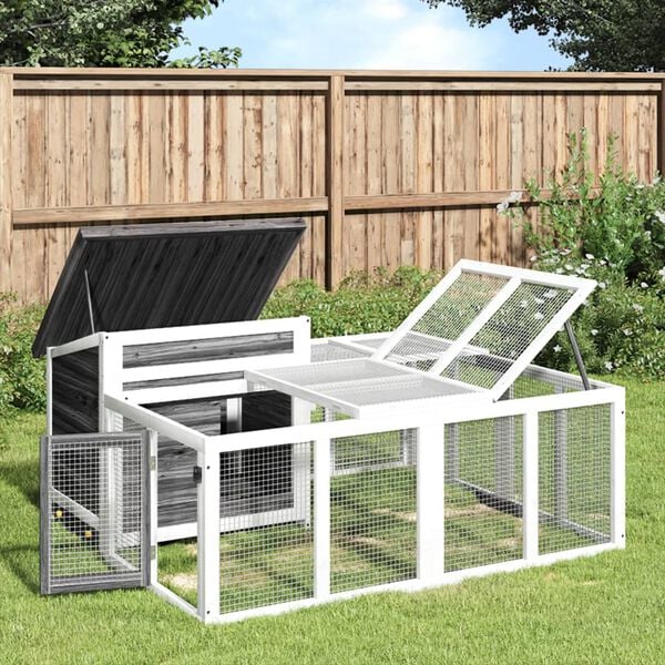 vidaXL Triušių narvas, pilkas, 144x123x67,5cm, pušies medienos masyvas