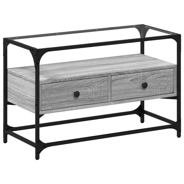 vidaXL TV spintelė su stikliniu stalvir&scaron;iu, pilka, 80x35x51cm, mediena