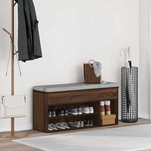 vidaXL Batų suolas Rudas ąžuolas 102x30,5x45 cm Inžinerinė mediena