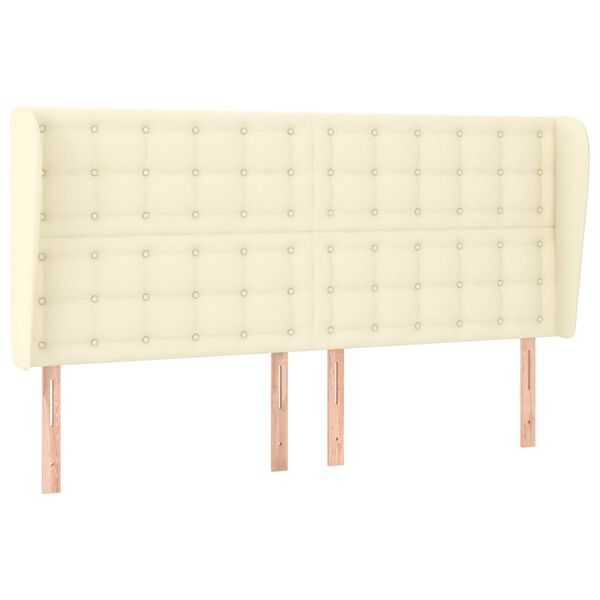 vidaXL Galvūgalis su auselėmis, kreminis, 183x23x118/128cm,netikra oda