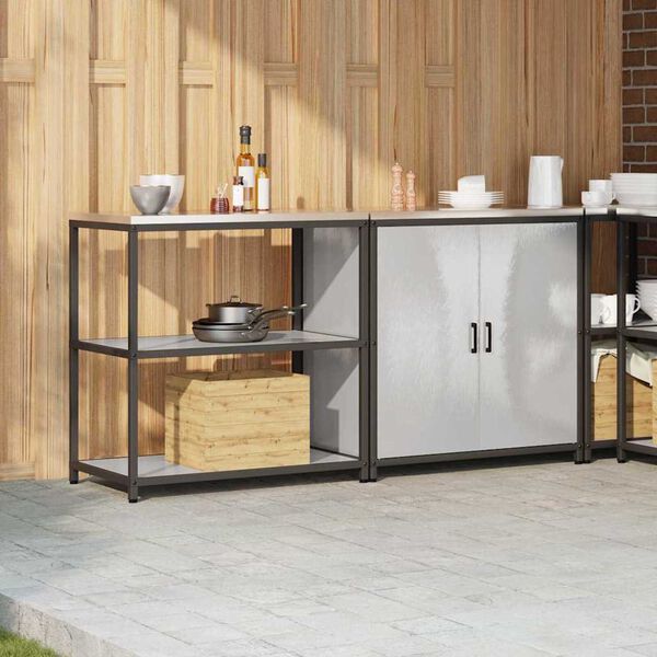 vidaXL Virtuvės saugojimo rinkinys su lentyna 2 pcs Sidabro Plienas