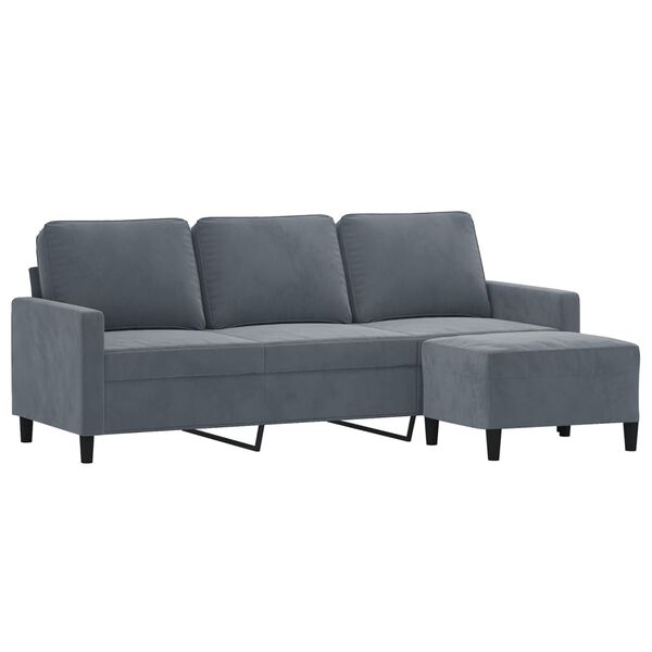 vidaXL Trivietė sofa su pakoja, tamsiai pilkos spalvos, 180cm, aksomas