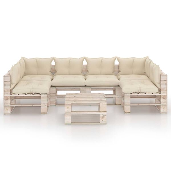 vidaXL Sodo komplektas i&scaron; palečių su pagalvėlėmis, 7 dalių, pu&scaron;is