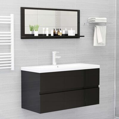 vidaXL Vonios kambario veidrodis, juodas, 90x10,5x37cm, MDP, blizgus