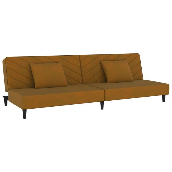 vidaXL Dvivietė sofa-lova su dvejomis pagalvėmis, ruda, aksomas