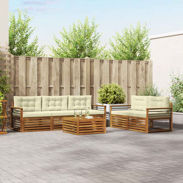 vidaXL Lauko sofos komplektas su pagalve 6 pcs Natūralus ir grietinėlė