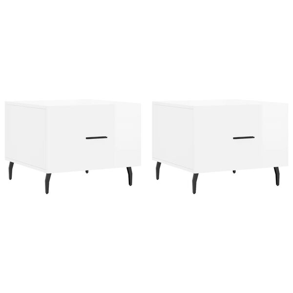 vidaXL Kavos staliukai, 2vnt., balti, 50x50x40cm, mediena, blizgūs