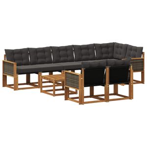 vidaXL Lauko sofos komplektas su pagalve 9 pcs Natūrali ir juoda