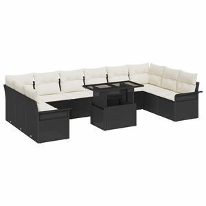 vidaXL Sodo Sofų Rinkinys su pagalve 11 pcs Juoda Poli ratanas