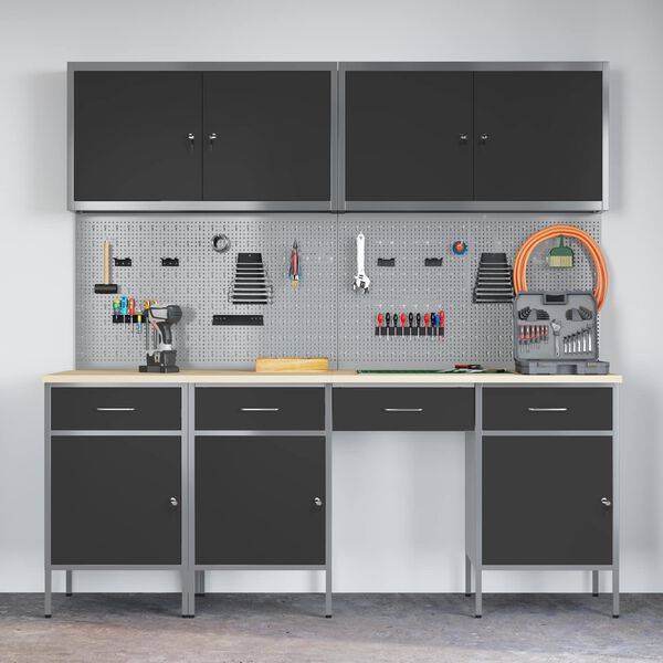 vidaXL Darbo spinta 10 pcs Juoda Inžinerinė mediena ir plienas