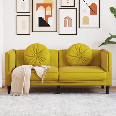 vidaXL Dvivietė sofa su pagalvėlėmis, geltonos spalvos, aksomas